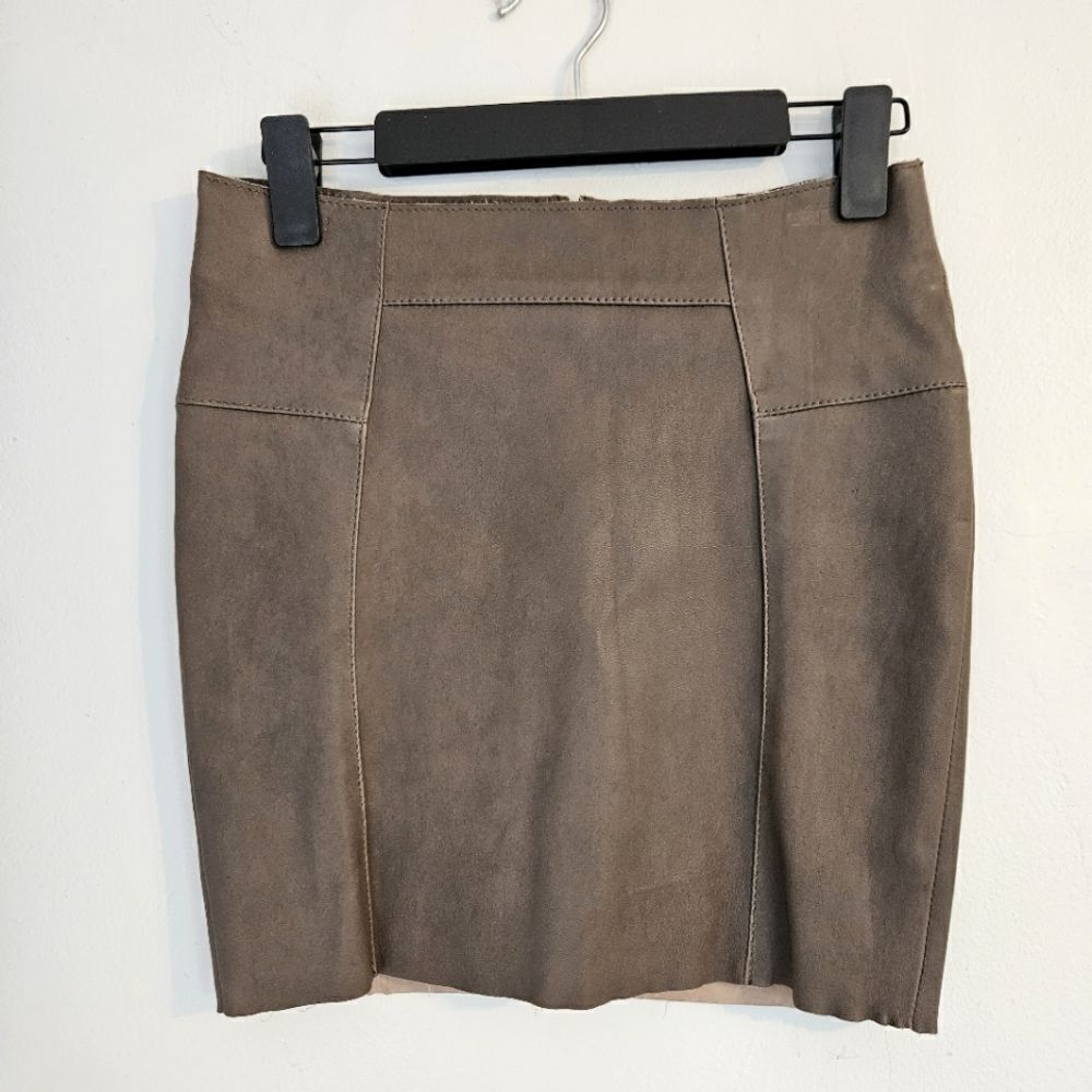 Cigno Nero Buttery Soft Brown Tan Tailored Austrian Leather Lined Mini Skirt 36